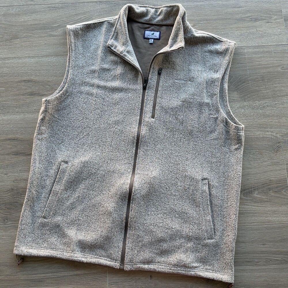 Properly Tied Upland Vest Men’s XL Beige Tan Herringbone Fleece Full Zip NWOT